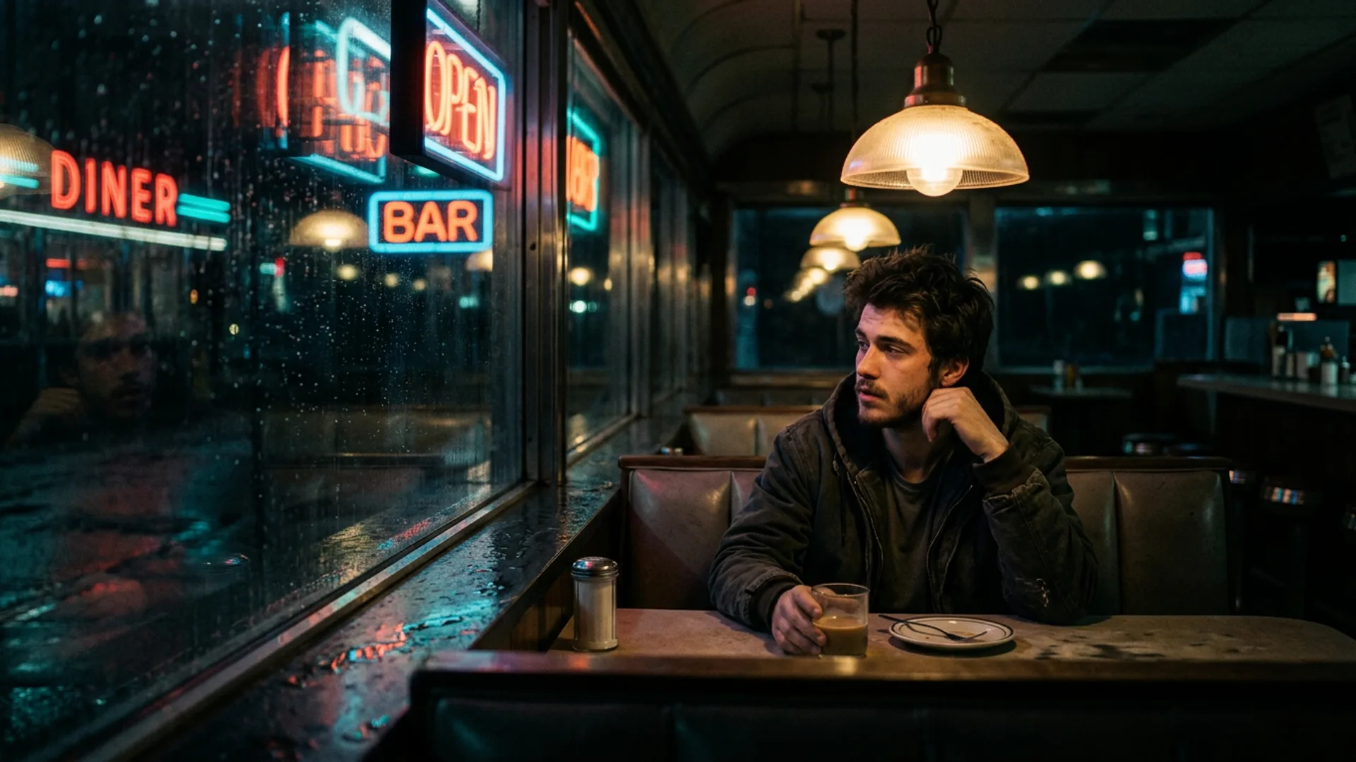 Late-night diner under neon