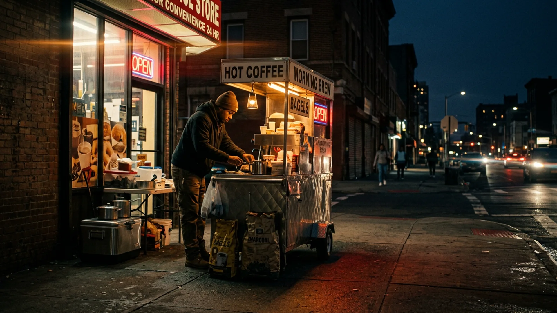 Pre-dawn street corner